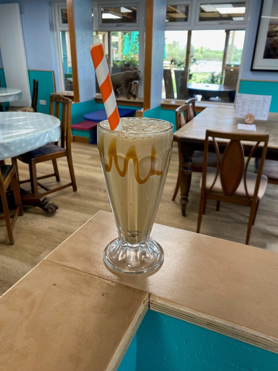 A caramel ice cream milkshake